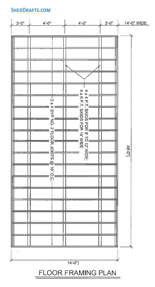 14x48 Gable Storage Shed Plans Blueprints 05 Floor Framing Plan