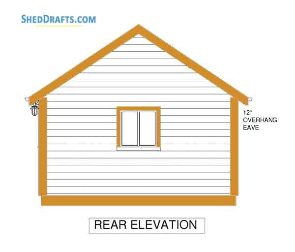 16x16 Gable Storage Shed Plans Blueprints 05 Rear Elevations