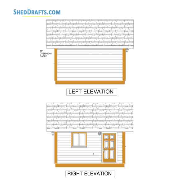 16x16 Gable Storage Shed Plans Blueprints 06 Left Right Elevations