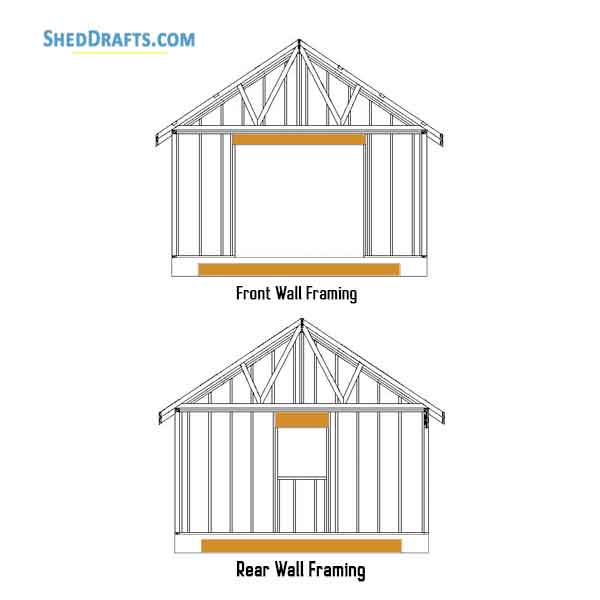 16x16 Gable Storage Shed Plans Blueprints 09 Front Rear Wall Framing