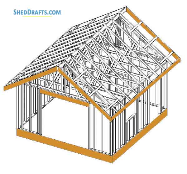 16x16 Gable Storage Shed Plans Blueprints 12 Roof Layout Details