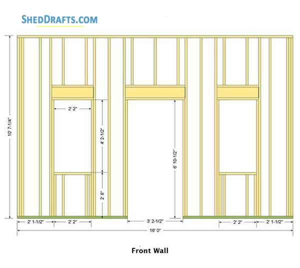 16x16 Large Garden Shed Building Plans Blueprints 04 Front Wall Frame
