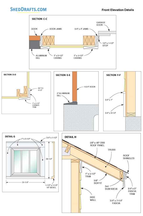 16x20 Gable Garage Shed Plans Blueprints 02 Front Elevation Details