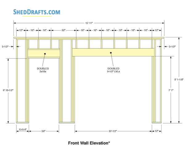 16x20 Gable Garage Shed Plans Blueprints 03 Front Wall Framing
