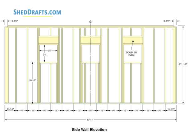 16x20 Gable Garage Shed Plans Blueprints 05 Side Wall Framing