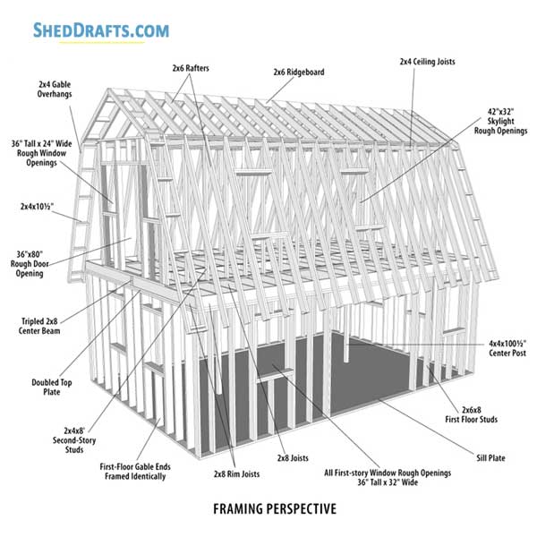 16x24 2 Story Gambrel Shed Plans Blueprints 01 Building Section
