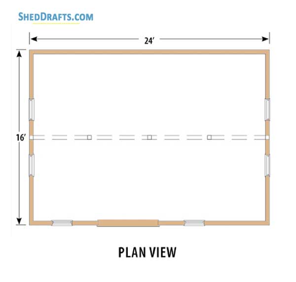 16x24 2 Story Gambrel Shed Plans Blueprints 03 Foundation Layout