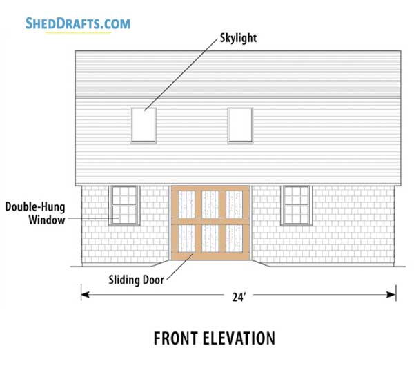 16x24 2 Story Gambrel Shed Plans Blueprints 04 Front Elevation