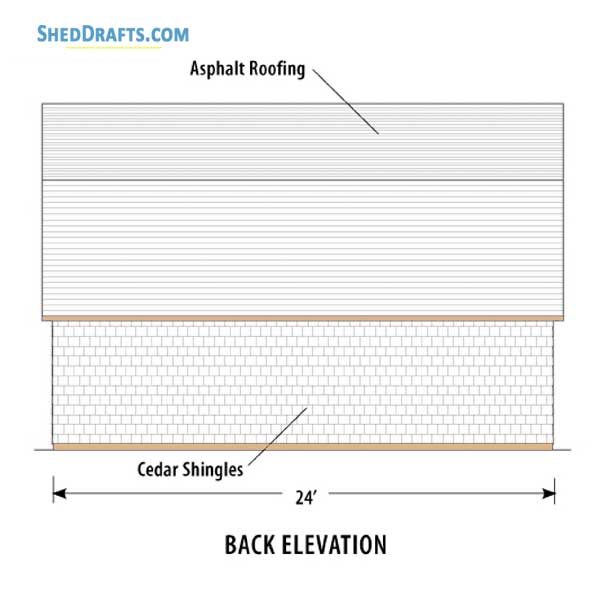 16x24 2 Story Gambrel Shed Plans Blueprints 06 Rear Elevation