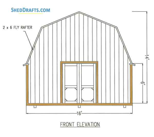 16x24 Gambrel Barn Shed Plans Blueprints 01 Front Elevation