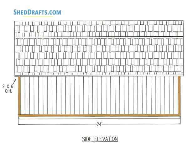 16x24 Gambrel Barn Shed Plans Blueprints 02 Side Elevation