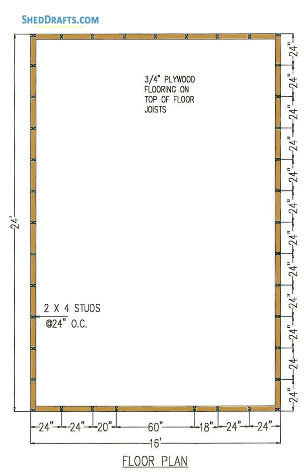 16x24 Gambrel Barn Shed Plans Blueprints 03 Floor Layout