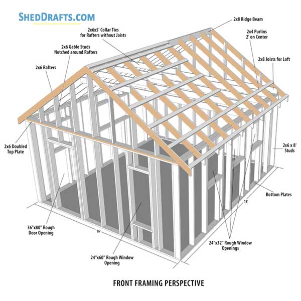 16x28 Diy Studio Shed With Porch Plans Blueprints 01 Building Section