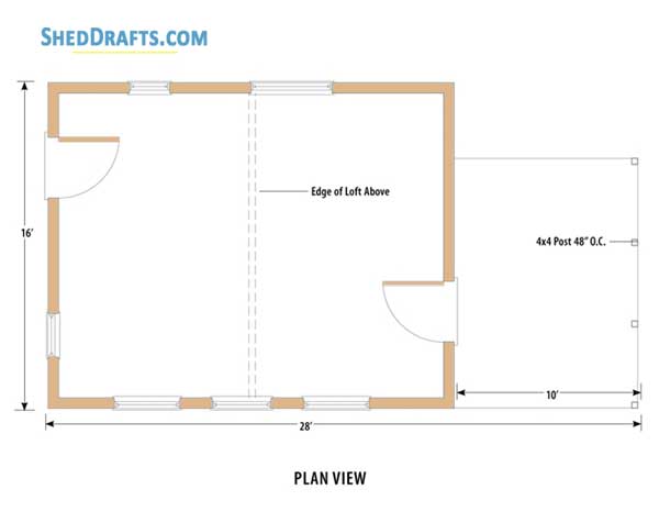 16x28 Diy Studio Shed With Porch Plans Blueprints 03 Foundation Layout