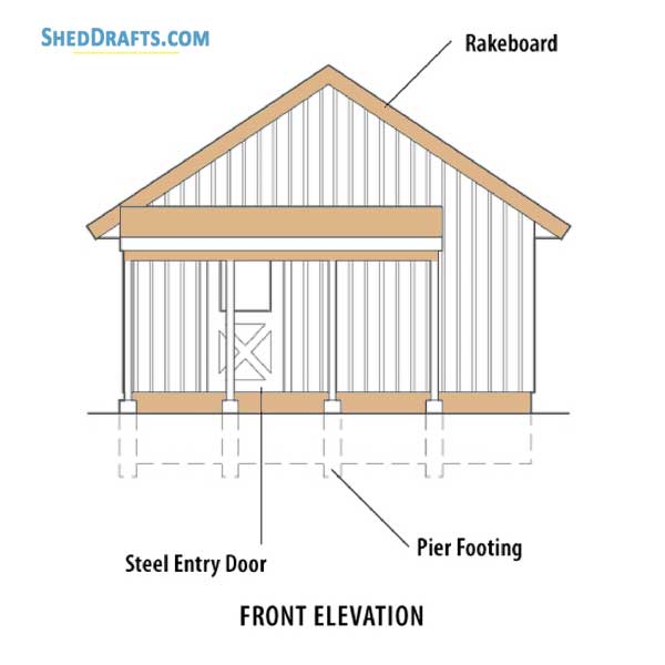 16x28 Diy Studio Shed With Porch Plans Blueprints 05 Front Elevation