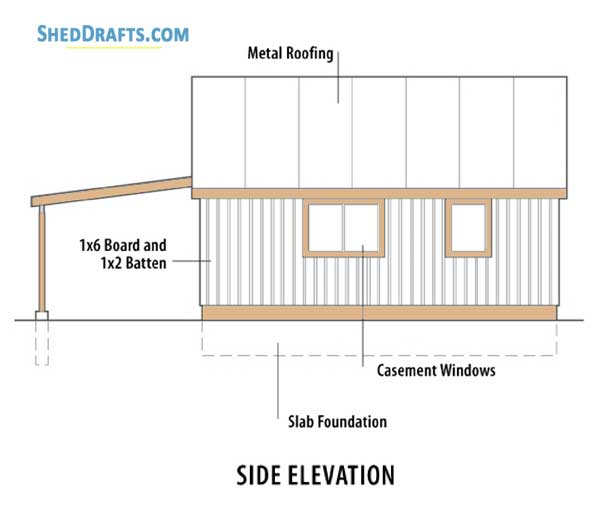 16x28 Diy Studio Shed With Porch Plans Blueprints 06 Left Elevation