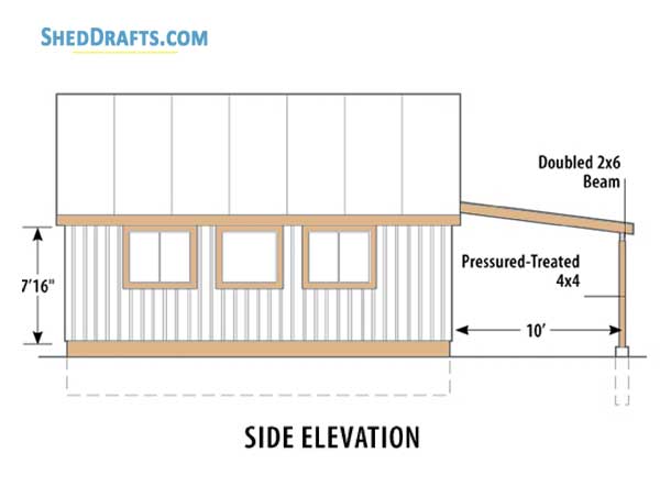 16x28 Diy Studio Shed With Porch Plans Blueprints 07 Right Elevation