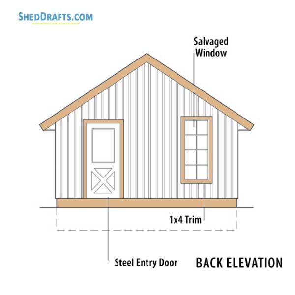 16x28 Diy Studio Shed With Porch Plans Blueprints 08 Rear Elevation