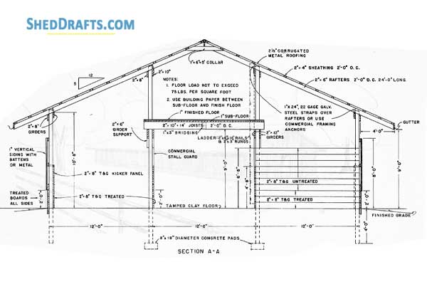 17 Stall Horse Barn Plans Blueprints 01 Building Section