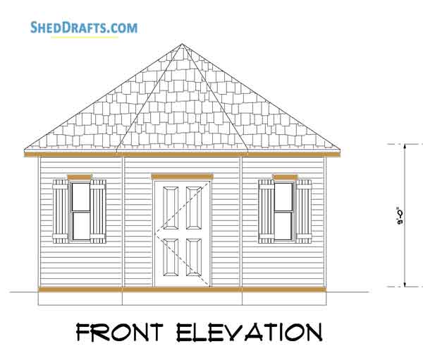 18x18 Octagon Shed Crafting Plans Blueprints 01 Front Elevation