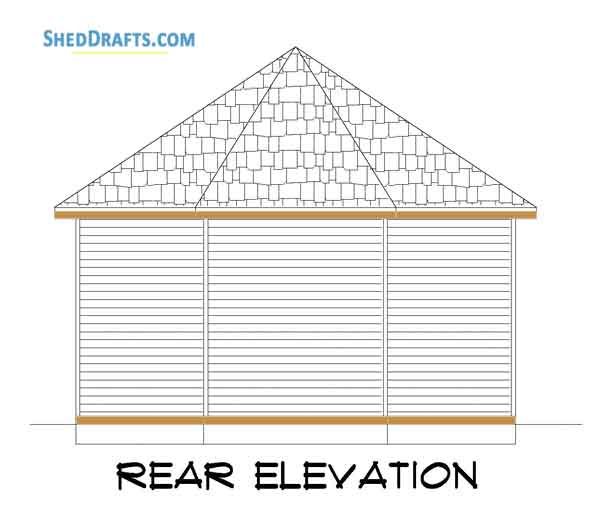 18x18 Octagon Shed Crafting Plans Blueprints 02 Rear Elevation