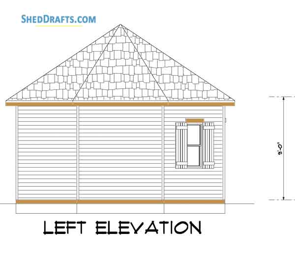 18x18 Octagon Shed Crafting Plans Blueprints 03 Left Elevation