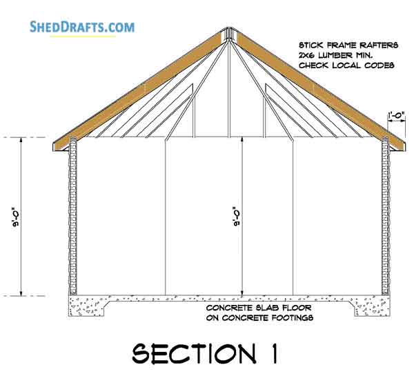 18x18 Octagon Shed Crafting Plans Blueprints 05 Building Section