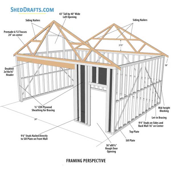 18x24 Garage Workshop Shed Plans Blueprints 01 Building Section