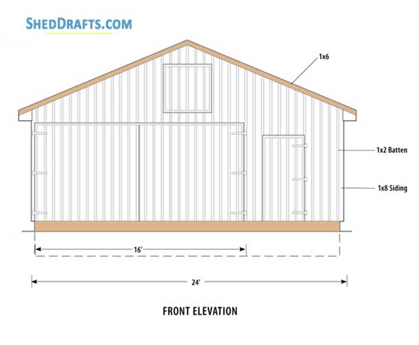 18x24 Garage Workshop Shed Plans Blueprints 04 Front Elevation