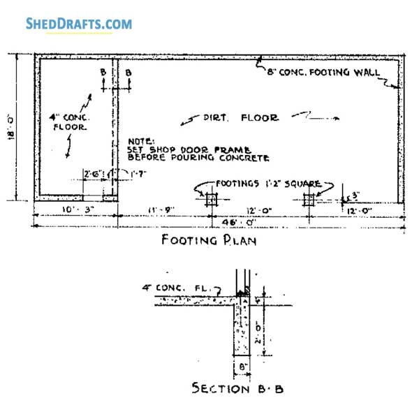 18x46 Gable Workshop Shed Plans Blueprints 03 Foundation Details
