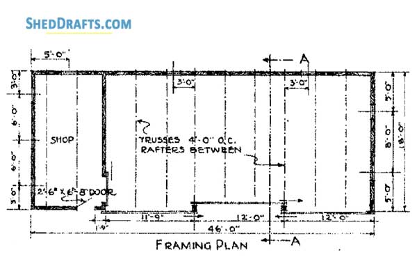 18x46 Gable Workshop Shed Plans Blueprints 04 Floor Framing Plan