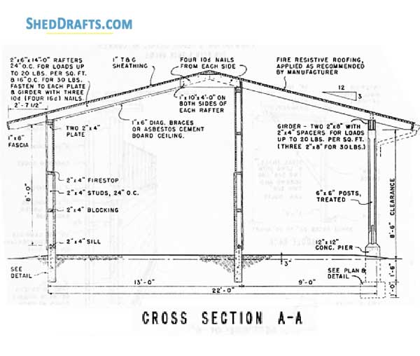 2 Stall Horse Barn With Tack Room Plans Blueprints 01 Building Section