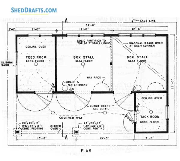 2 Stall Horse Barn With Tack Room Plans Blueprints 02 Floor Framing Plan