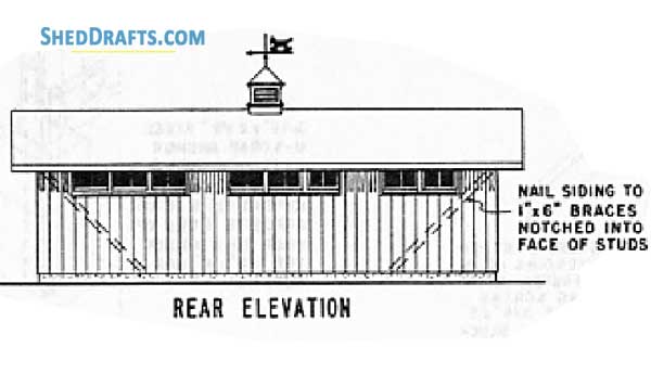 2 Stall Horse Barn With Tack Room Plans Blueprints 03 Rear Elevation