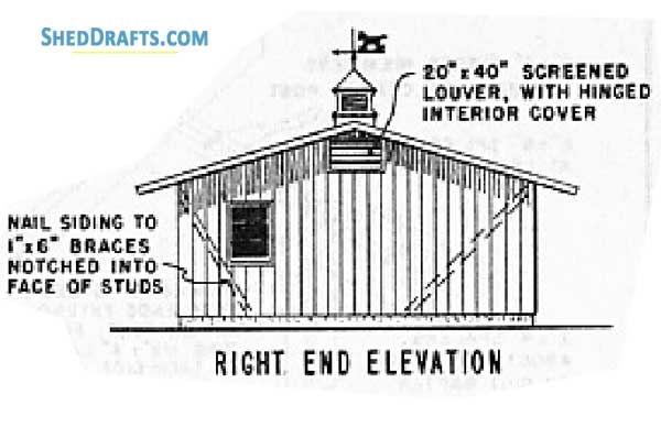 2 Stall Horse Barn With Tack Room Plans Blueprints 04 Right Elevation