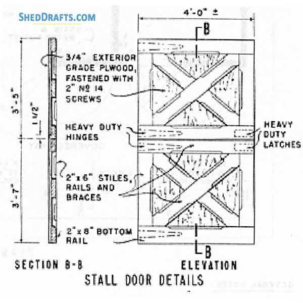2 Stall Horse Barn With Tack Room Plans Blueprints 10 Stall Door Details
