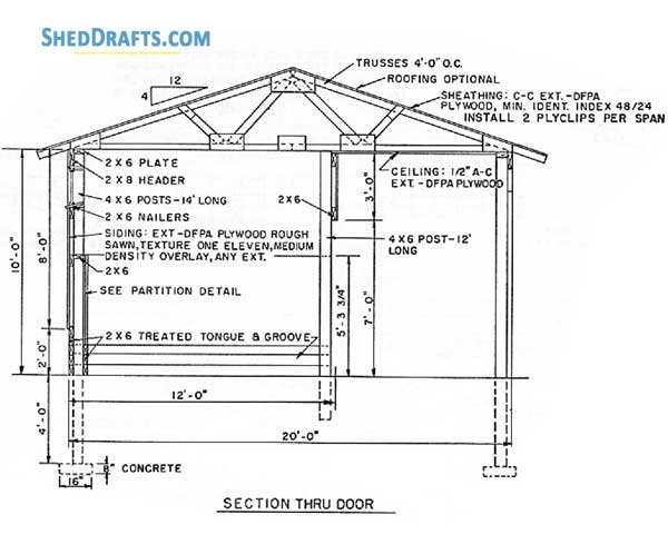 2 Stall Horse Stable Plans Blueprints 01 Building Section