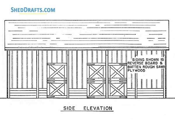 2 Stall Horse Stable Plans Blueprints 03 Side Elevation