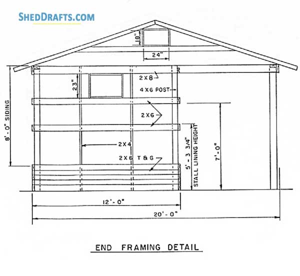 2 Stall Horse Stable Plans Blueprints 11 End Framing Detail