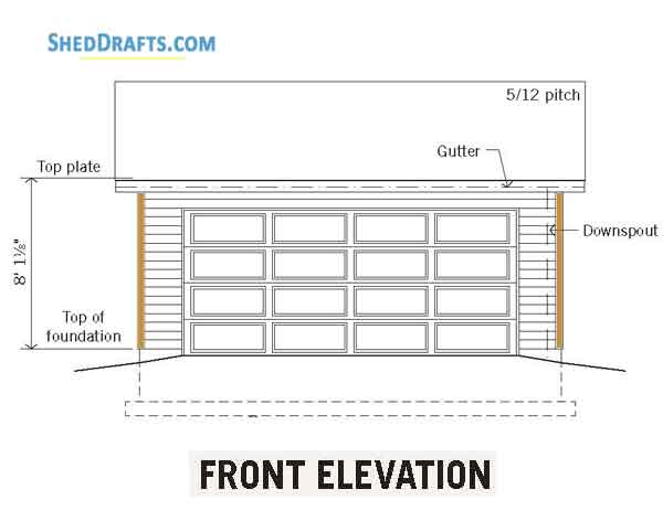 20x20 Two Car Garage Shed Plans Blueprints 02 Front Elevation