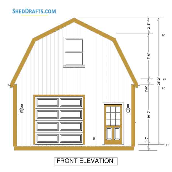 20x24 Gambrel Roof Barn Shed Plans Blueprints 04 Front Elevations