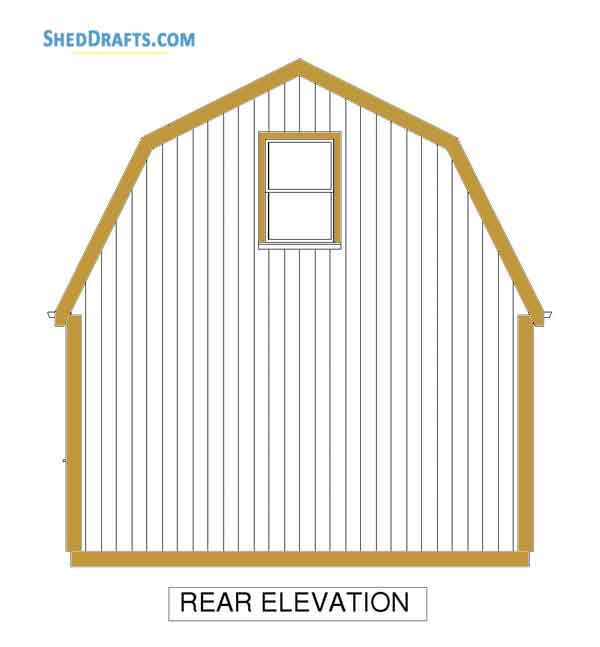 20x24 Gambrel Roof Barn Shed Plans Blueprints 05 Rear Elevations