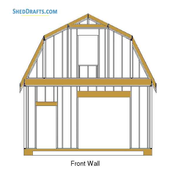 20x24 Gambrel Roof Barn Shed Plans Blueprints 09 Front Wall Framing