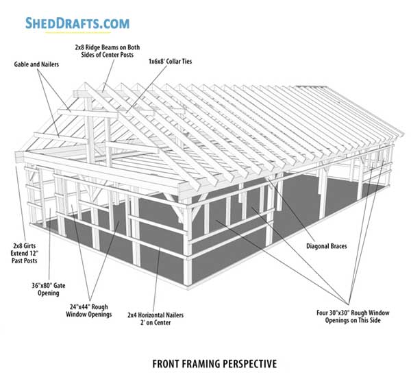 20x48 Pole Barn Shed With Loft Plans Blueprints 01 Building Section