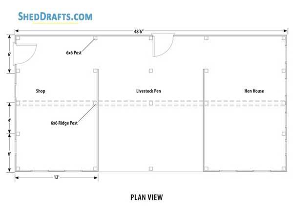 20x48 Pole Barn Shed With Loft Plans Blueprints 03 Foundation Layout