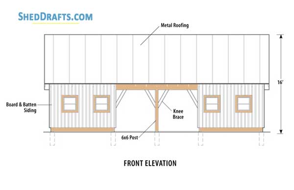 20x48 Pole Barn Shed With Loft Plans Blueprints 04 Front Elevation