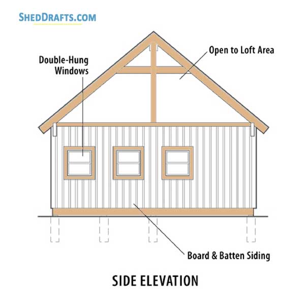 20x48 Pole Barn Shed With Loft Plans Blueprints 06 Left Elevation