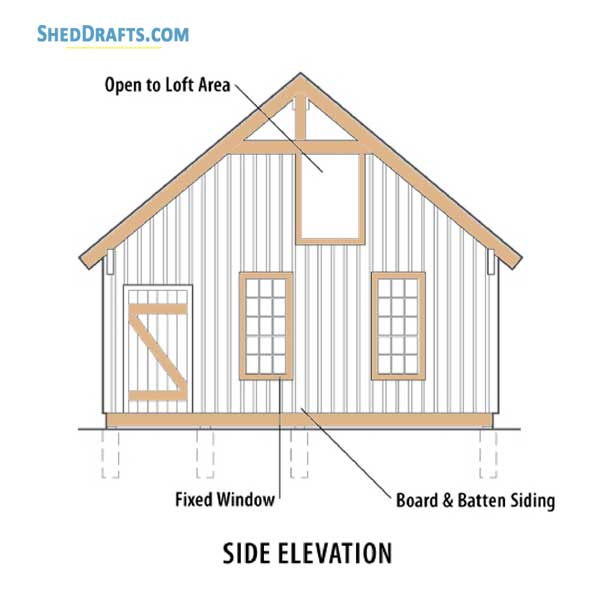 20x48 Pole Barn Shed With Loft Plans Blueprints 07 Right Elevation