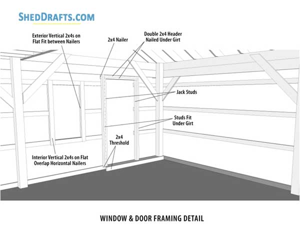 20x48 Pole Barn Shed With Loft Plans Blueprints 11 Door Window Frame Detail
