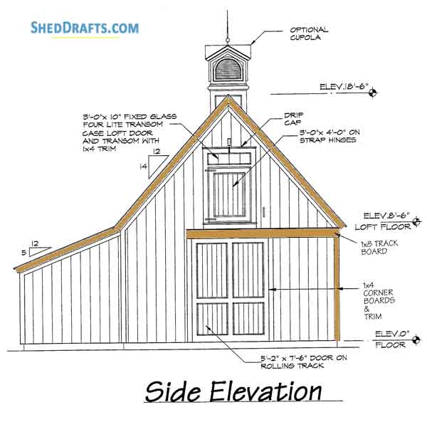 21x22 Pole Frame Barn Shed Plans Blueprints 02 Left Elevation